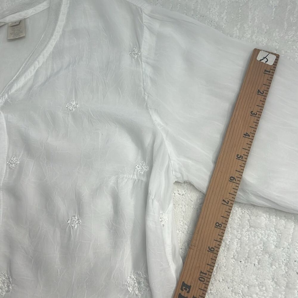 J.Jill gossamer cottage core white rayon v-neck long sleeve peasant blouse S - Picture 9 of 11